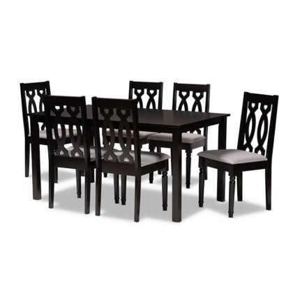 Baxton Studio Cherese Modern and Contemporary Grey Fabric Upholstered and Dark Brown Finished Wood 7-Piece Dining Set – Baxton Studio