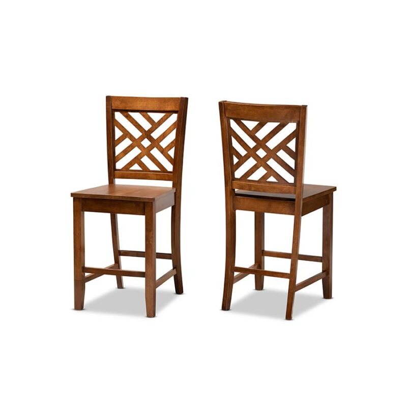 Baxton Studio Caron Modern and Contemporary Transitional Walnut Brown Finished Wood 2-Piece Counter Stool Set