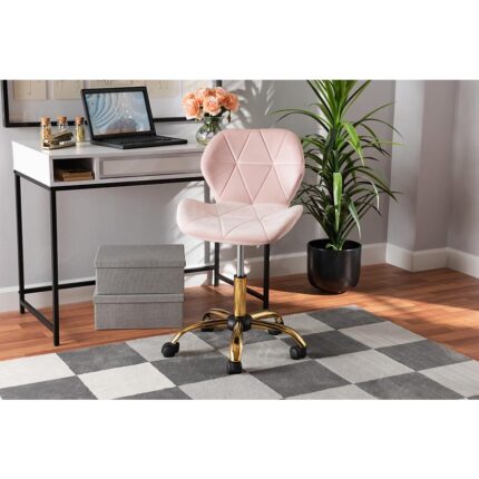Baxton Studio Savara Contemporary Glam and Luxe Blush Pink Velvet Fabric and Gold Metal Swivel Office Chair – Baxton Studio