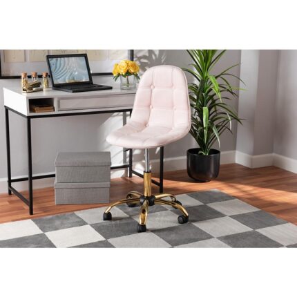 Baxton Studio Kabira Contemporary Glam and Luxe Blush Pink Velvet Fabric and Gold Metal Swivel Office chair – Baxton Studio