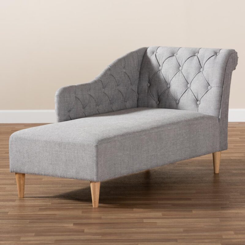 Baxton Studio Emeline Modern and Contemporary Grey Fabric Upholstered Oak Finished Chaise Lounge
