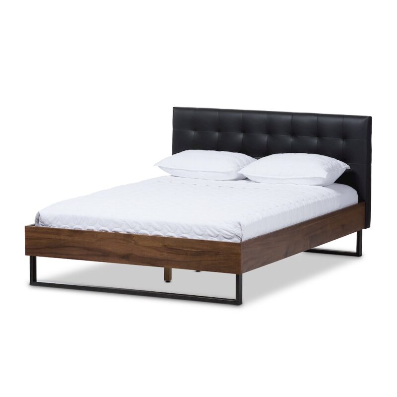 Mitchell Walnut Wood Black Dark Bronze Metal King Size Platform Bed