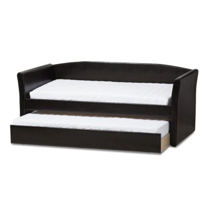 Camino Modern and Contemporary Black Faux Leather Upholstered Daybed with Guest Trundle Bed – Baxton Studio