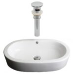 25.25-in. W Semi-Recessed White Bathroom Vessel Sink Set For Wall Mount Drilling (AI-14893)