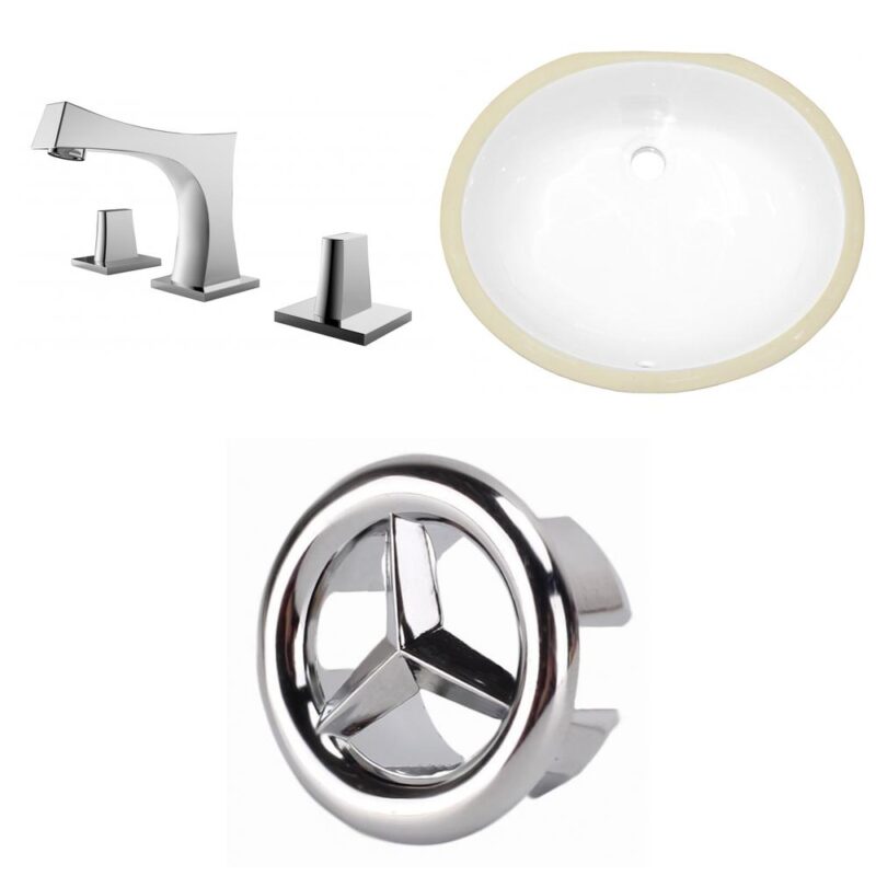 3H8-in. 18.25-in. W CSA Oval Bathroom Undermount Sink Set In White - Chrome Hardware