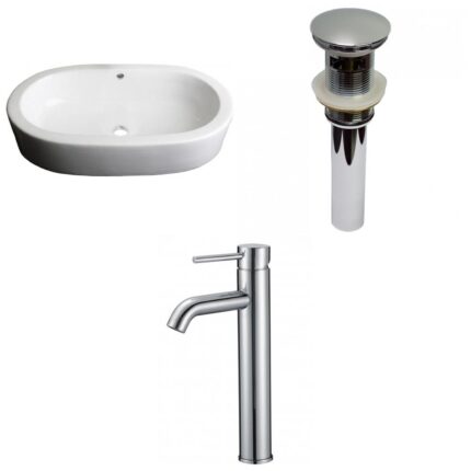 25.25-in. W Semi-Recessed White Bathroom Vessel Sink Set For Deck Mount Drilling_AI-30109
