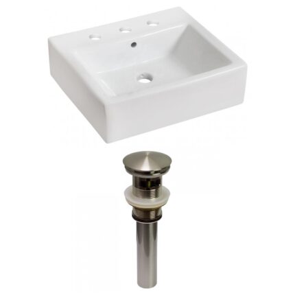 21-in. W Above Counter White Bathroom Vessel Sink Set For 3H8-in. Center Faucet (AI-31021)