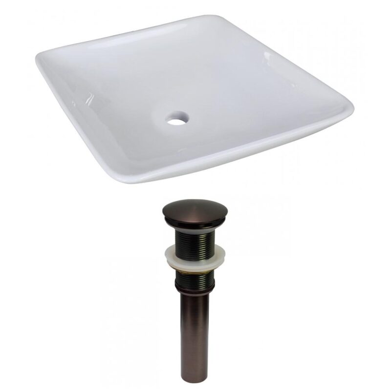 16.75-in. W Above Counter White Bathroom Vessel Sink Set For Deck Mount Drilling (AI-31344)