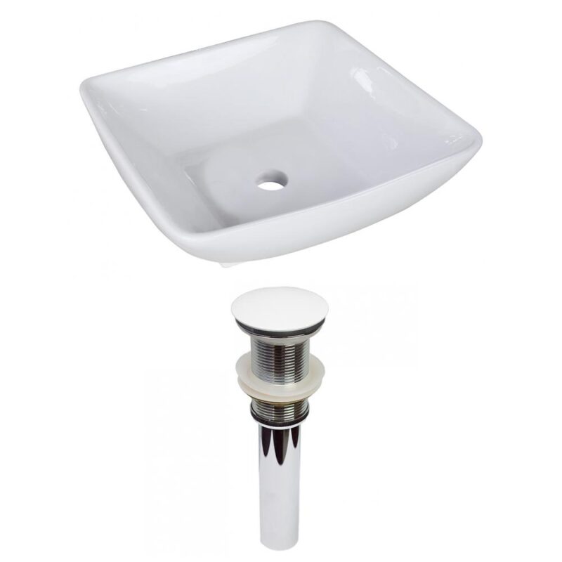 16.5-in. W Above Counter White Bathroom Vessel Sink Set For Deck Mount Drilling (AI-31361)
