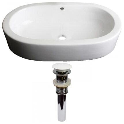 25.25-in. W Semi-Recessed White Bathroom Vessel Sink Set For Wall Mount Drilling (AI-31431)