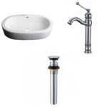 25.25-in. W Semi-Recessed White Bathroom Vessel Sink Set For Deck Mount Drilling_AI-33767