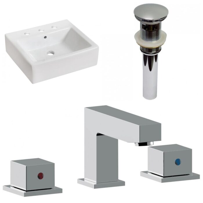 21-in. W Above Counter White Bathroom Vessel Sink Set For 3H8-in. Center Faucet_AI-33824