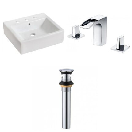 21-in. W Above Counter White Bathroom Vessel Sink Set For 3H8-in. Center Faucet_AI-33829