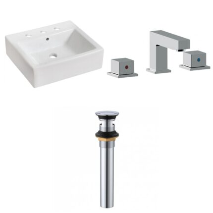 21-in. W Above Counter White Bathroom Vessel Sink Set For 3H8-in. Center Faucet_AI-33832