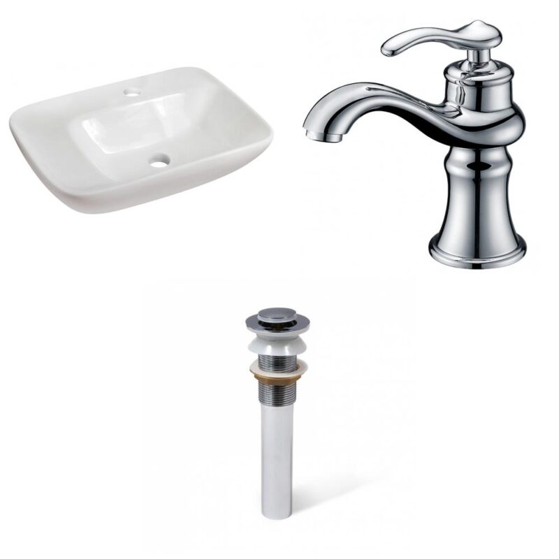 23.5-in. W Above Counter White Bathroom Vessel Sink Set For 1 Hole Center Faucet_AI-33911