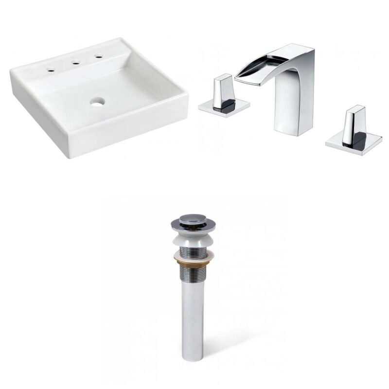 17.5-in. W Wall Mount White Bathroom Vessel Sink Set For 3H8-in. Center Faucet_AI-34017