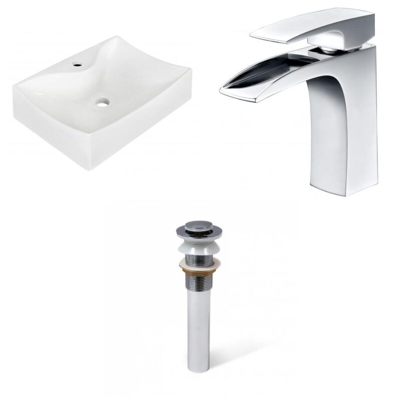 21.5-in. W Above Counter White Bathroom Vessel Sink Set For 1 Hole Center Faucet_AI-34166