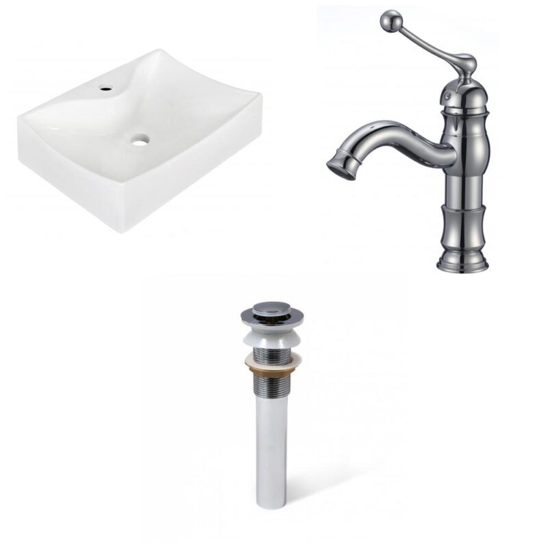21.5-in. W Above Counter White Bathroom Vessel Sink Set For 1 Hole Center Faucet_AI-34167