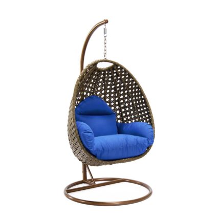 LeisureMod Wicker Hanging Egg Swing Chair in Blue