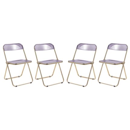 LeisureMod Lawrence Acrylic Folding Chair With Gold Metal Frame