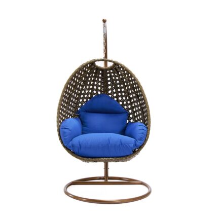 LeisureMod Wicker Hanging Egg Swing Chair in Blue – LeisureMod