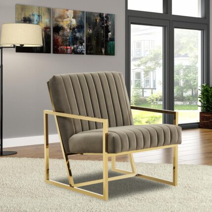 LeisureMod Montgomery Velvet Pinstripe Design Accent Armchair With Gold Frame MA28DGR – LeisureMod