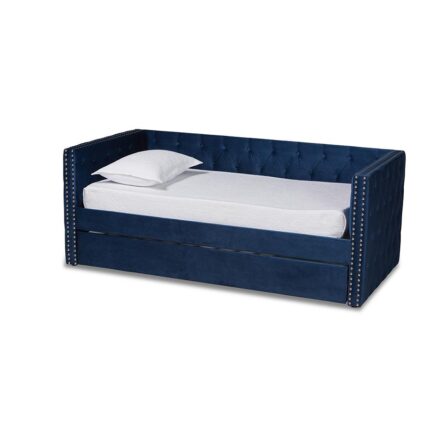 Baxton Studio Larkin Modern and Contemporary Navy Blue Velvet Fabric Upholstered Twin Size Daybed with Trundle – Baxton Studio