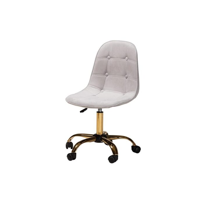 Baxton Studio Kabira Contemporary Glam and Luxe Grey Velvet Fabric and Gold Metal Swivel Office chair