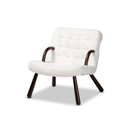 Baxton Studio Eisa Modern and Contemporary White Sherpa Upholstered and Walnut Brown Finished Wood Accent Chair