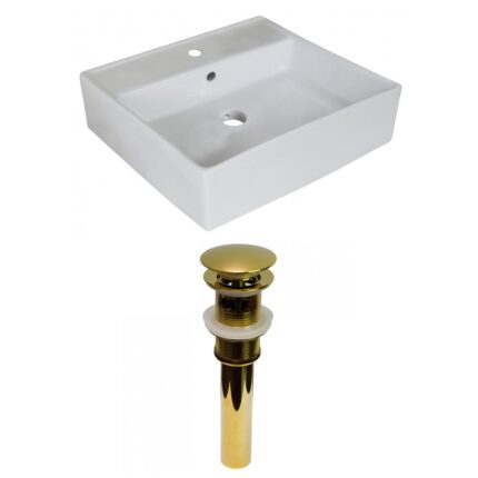 18-in. W Above Counter White Bathroom Vessel Sink Set For 1 Hole Center Faucet (AI-31393)