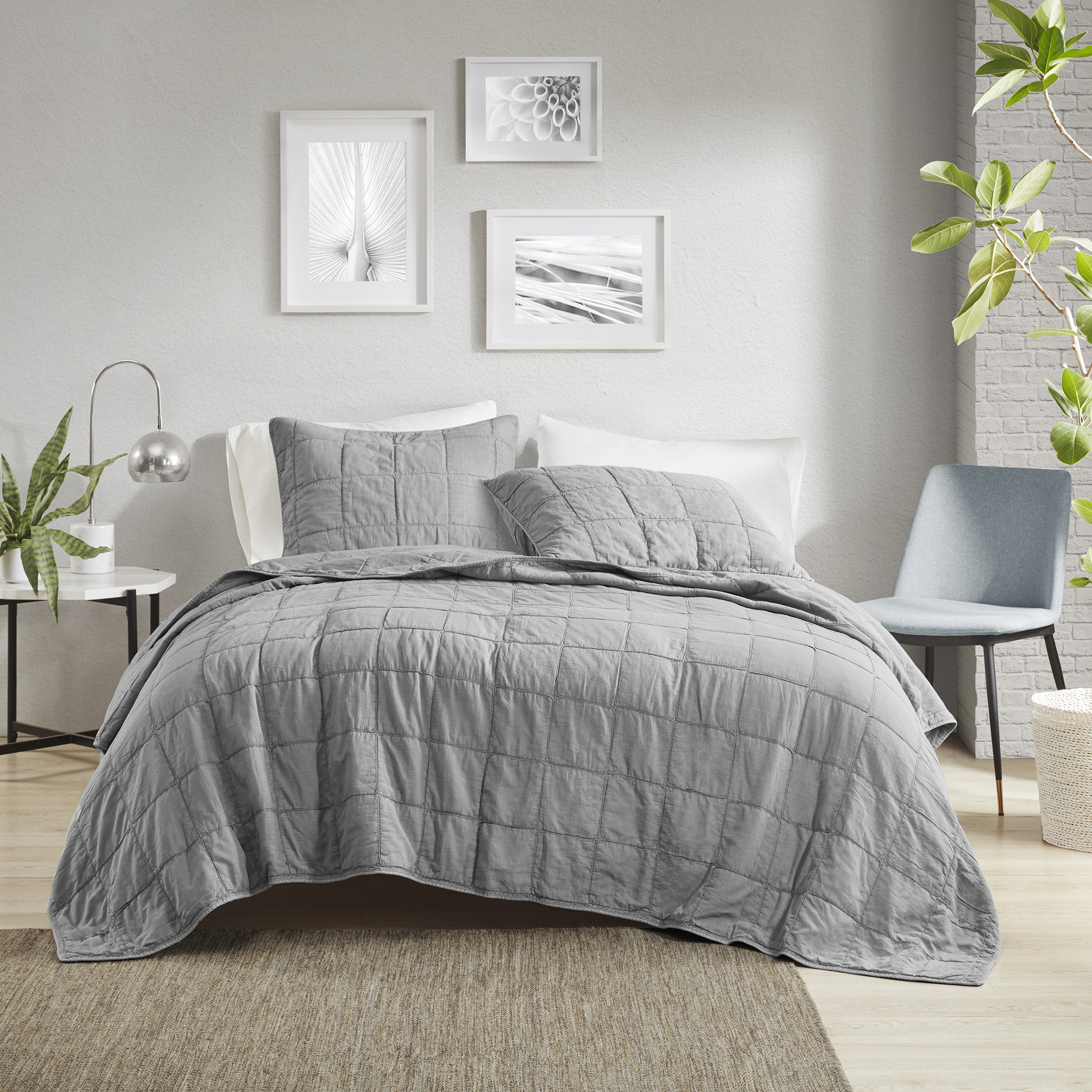 Gema 3 Piece Grey Coverlet Set