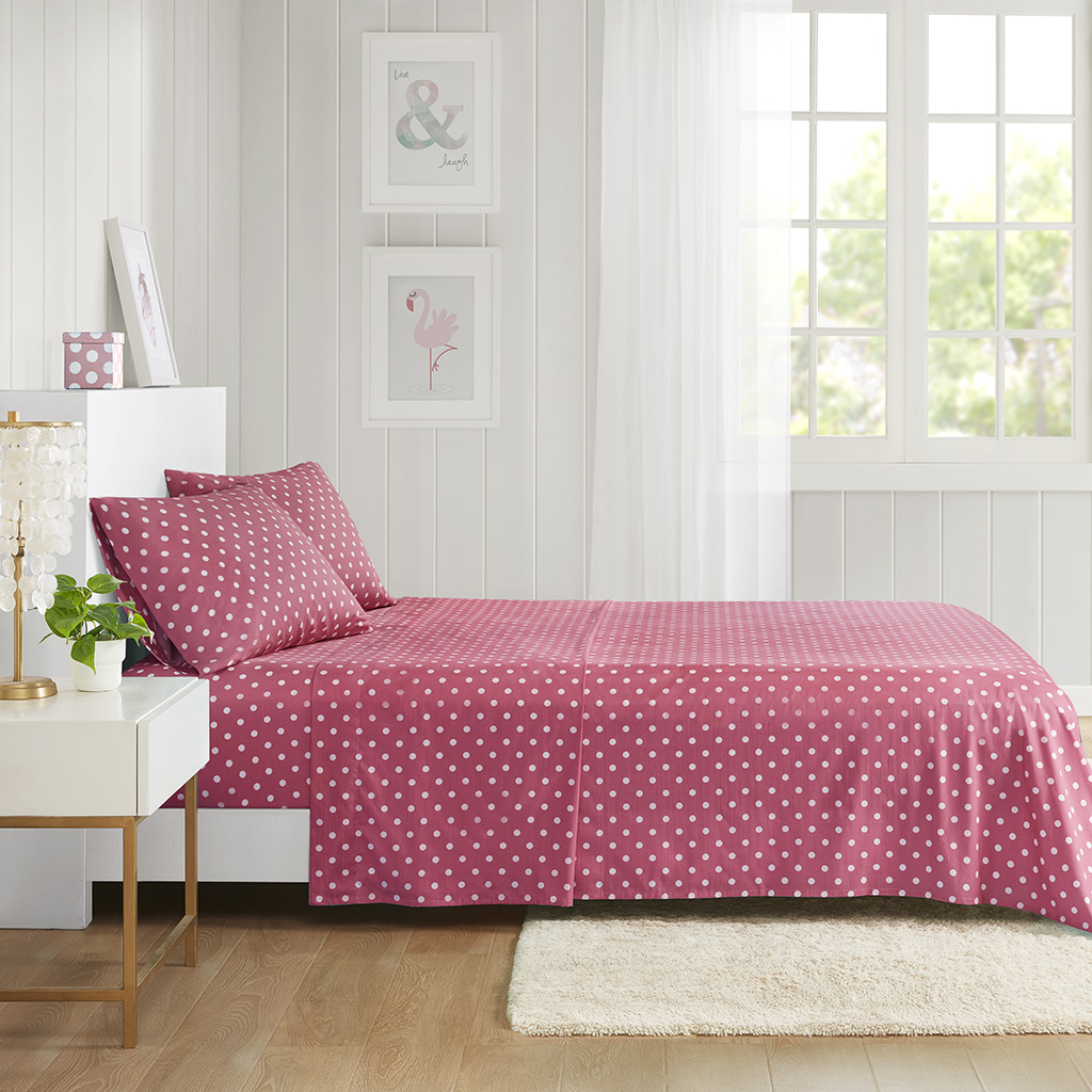 Polka Dot Printed 100% Cotton Sheet Set