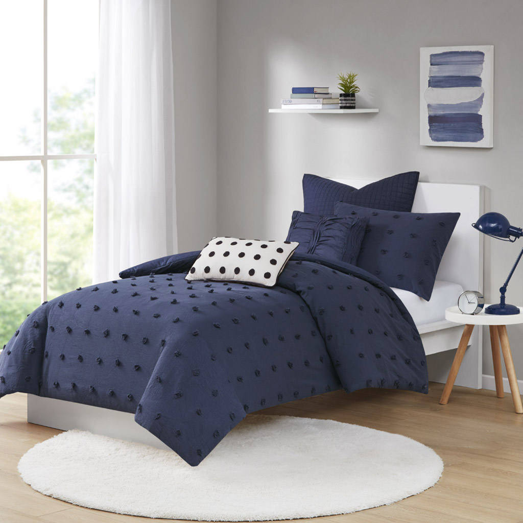 Brooklyn Cotton Jacquard Duvet Cover Set with Euro Shams and Throw Pillows