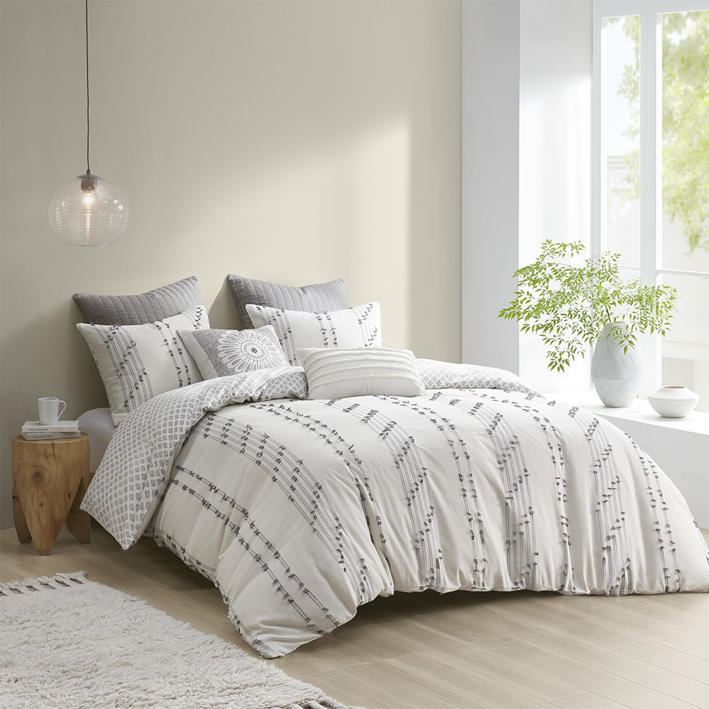 Kara 3 Piece Cotton Jacquard Duvet Cover Set