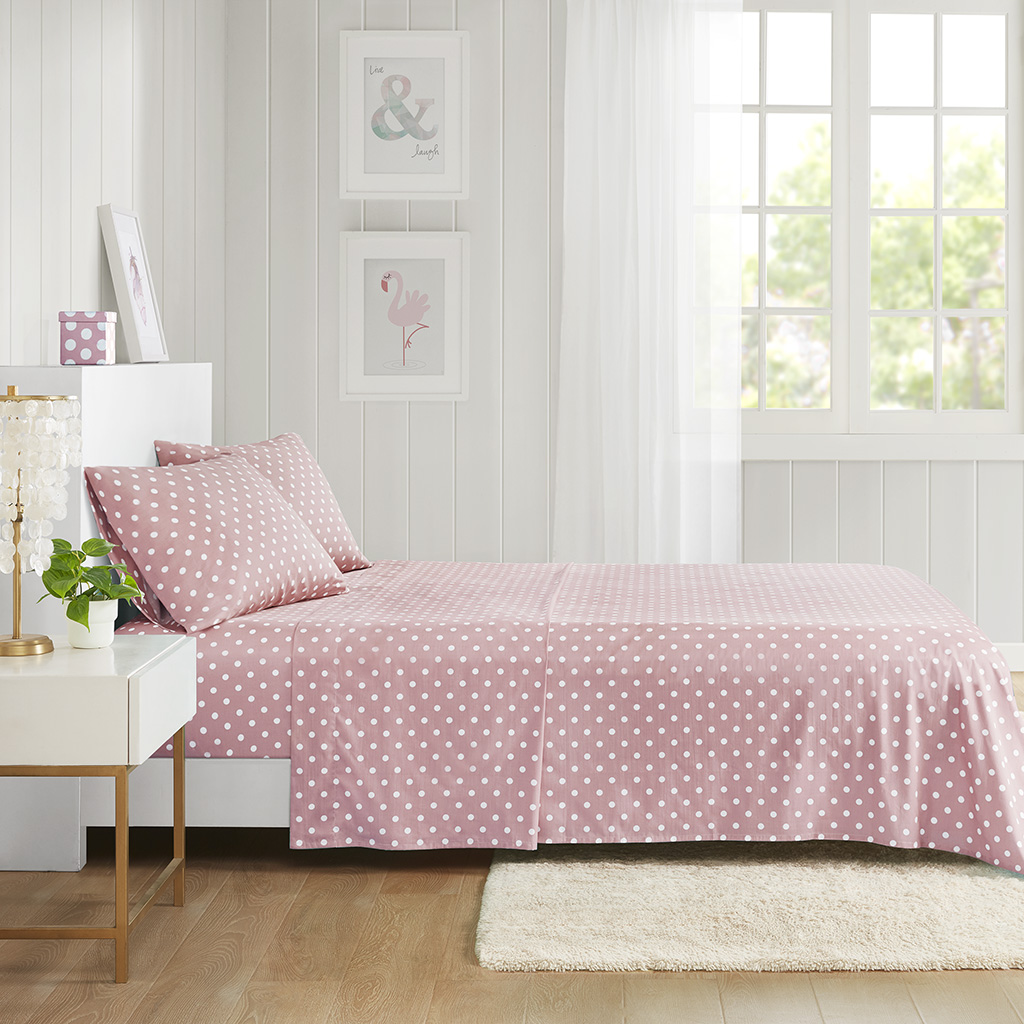 Polka Dot Printed 100% Cotton Sheet Set