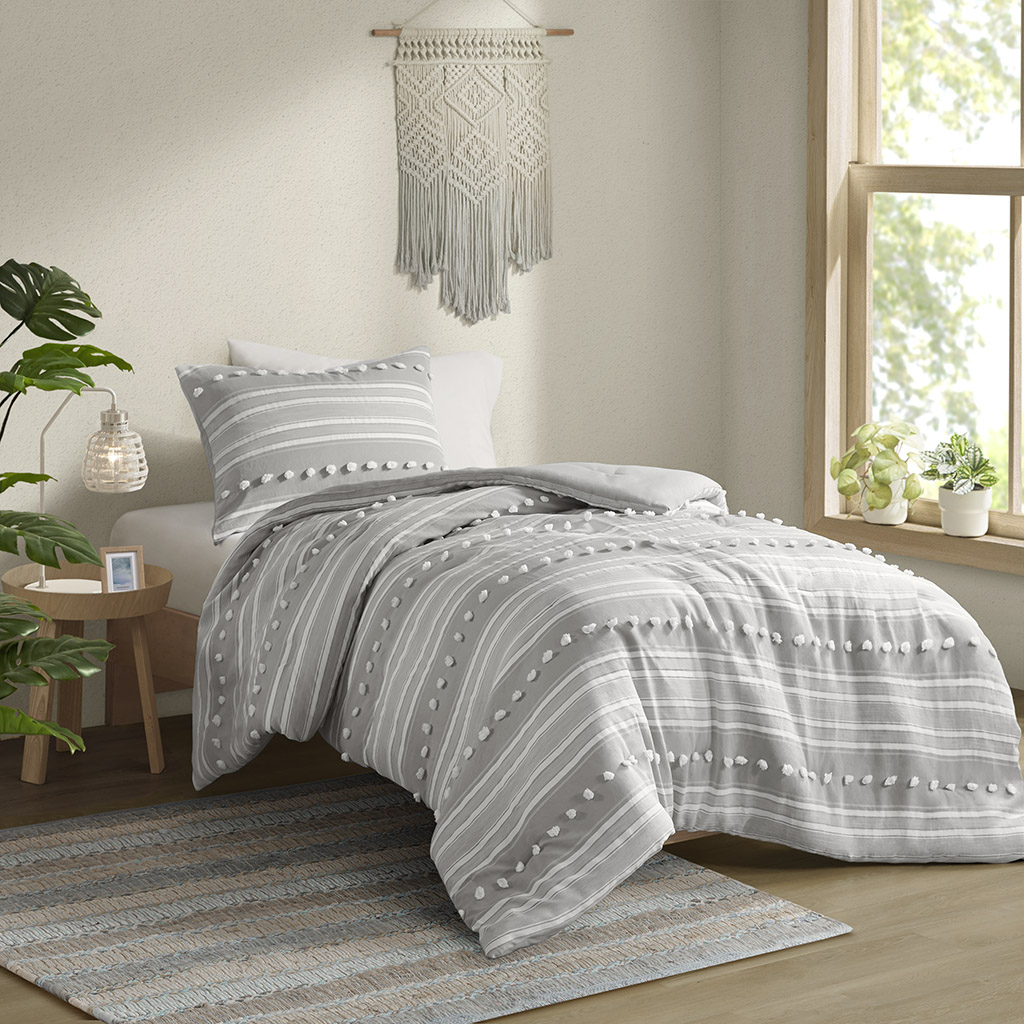 Rowan Striped Clipped Jacquard Comforter Set