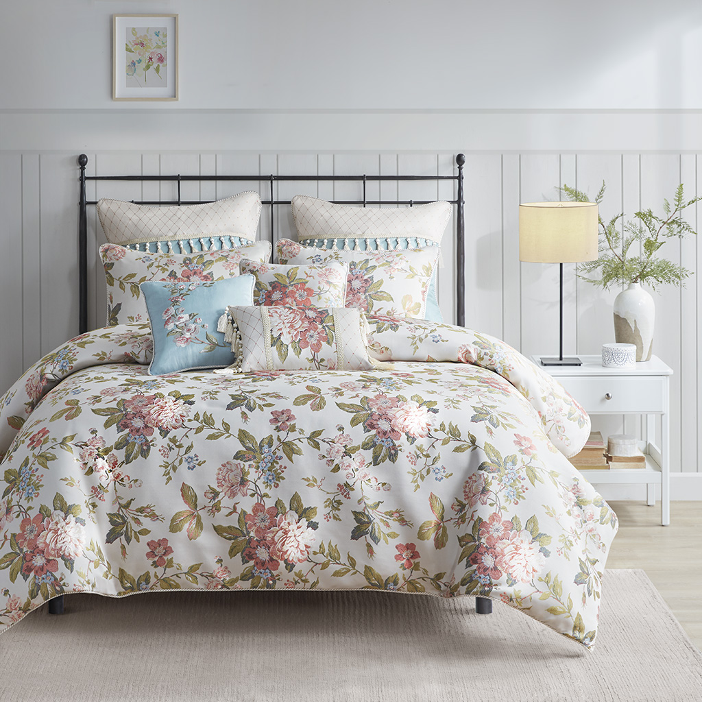 Carolyn 8 Piece Floral Jacquard Comforter Set