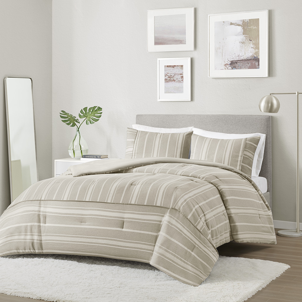 Kent 3 Piece Striped Herringbone Oversized Comforter Set