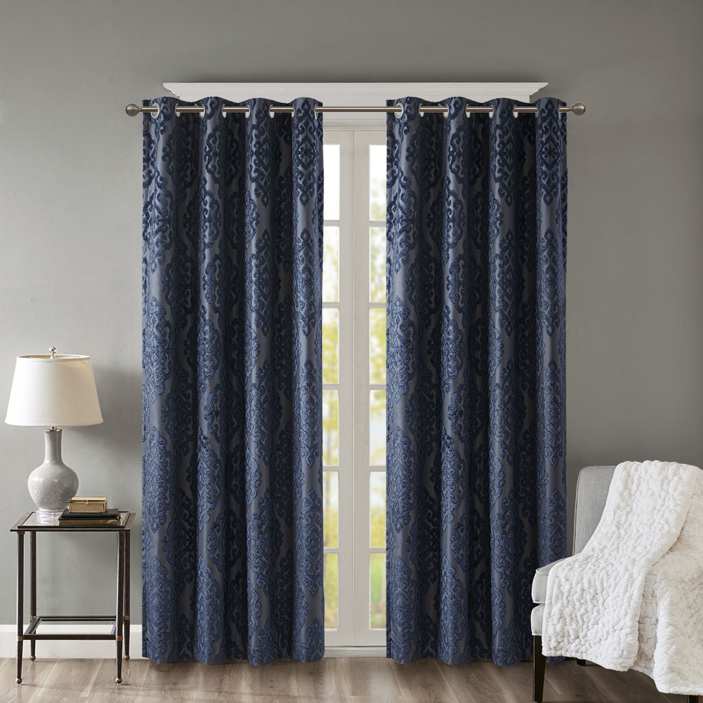 Mirage Knitted Jacquard Damask Total Blackout Grommet Top Curtain Panel