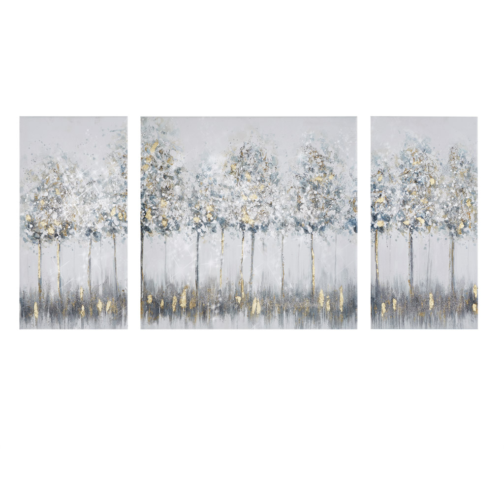 Blue Midst Forest Gold Foil Triptych 3-piece Canvas Wall Art Set