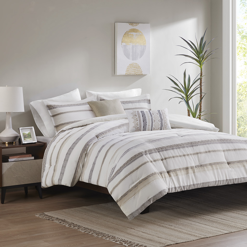 Langley 5 Piece Clipped Jacquard  Comforter Set