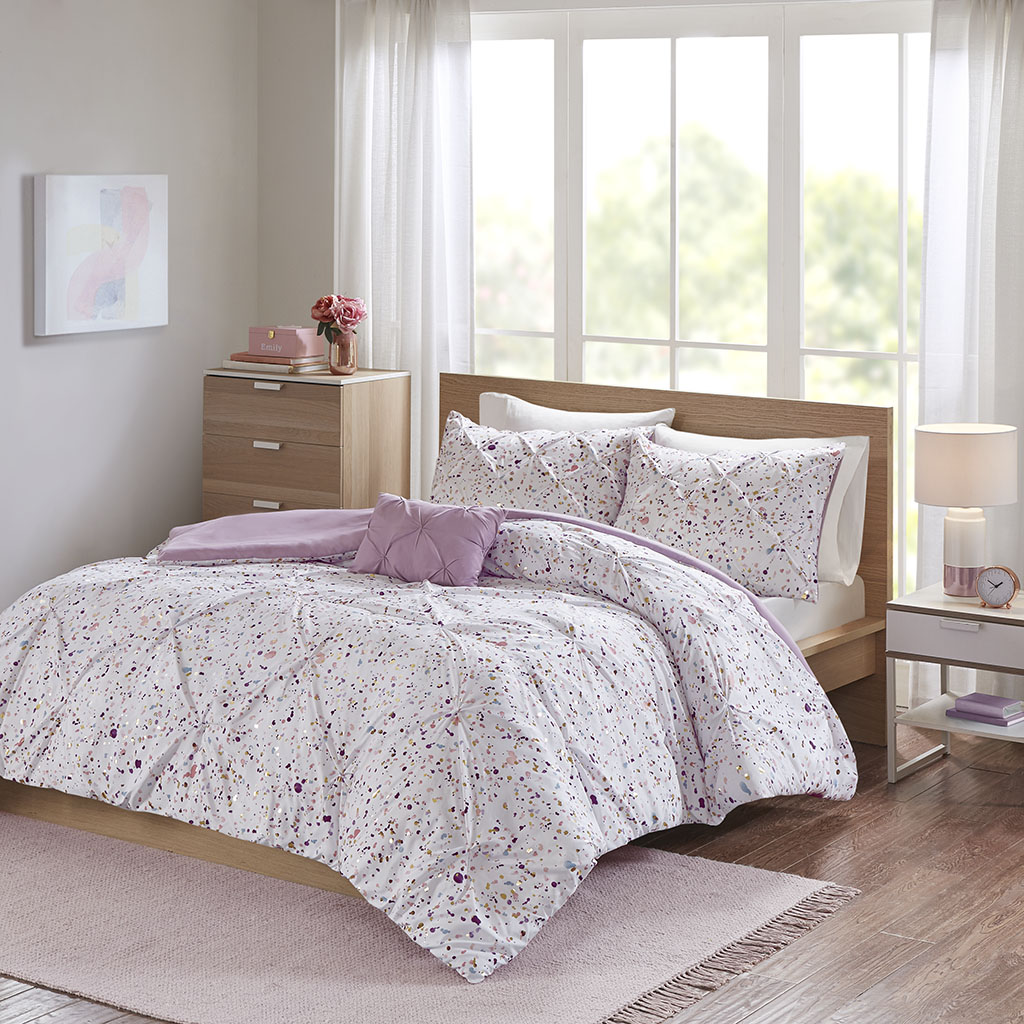 Abby Metallic Printed and Pintucked Duvet Cover Set