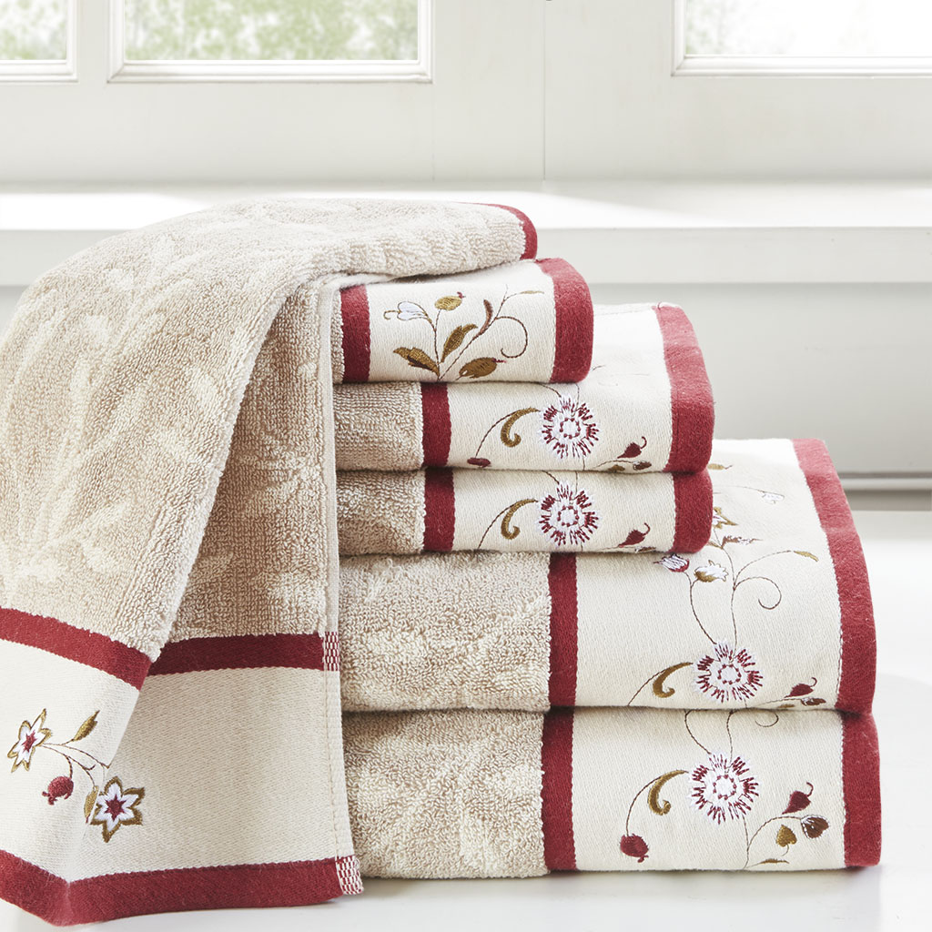 Serene Embroidered Cotton Jacquard 6 Piece Towel Set