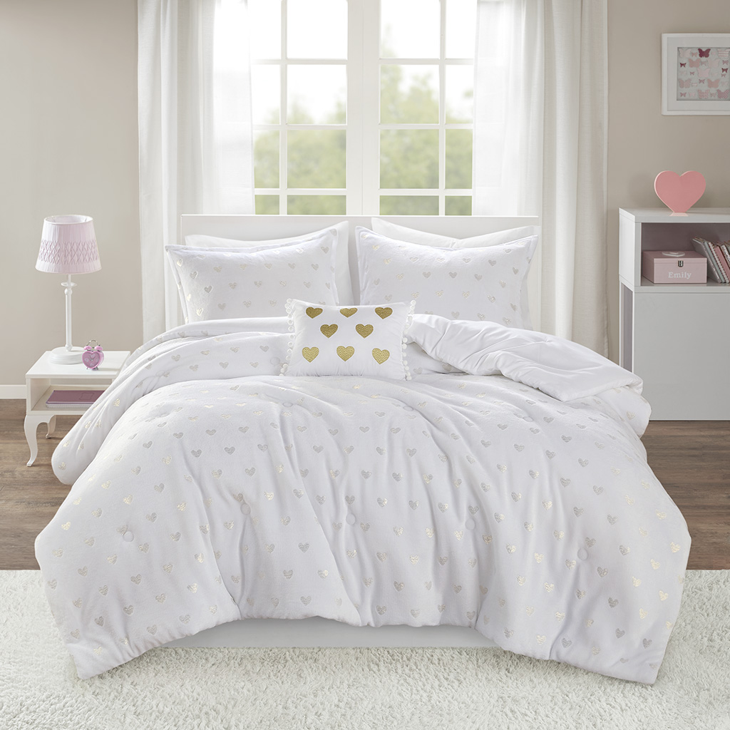 Rosalie Metallic Printed Plush Comforter Set with Throw Pillow