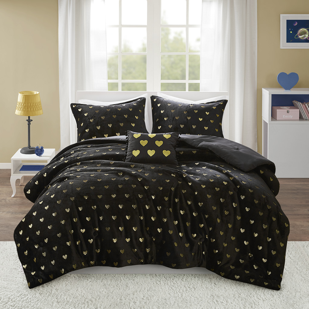 Rosalie Metallic Printed Plush Comforter Set with Throw Pillow