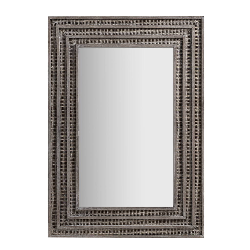 Playa Rectangular Wood and Rattan Mirror