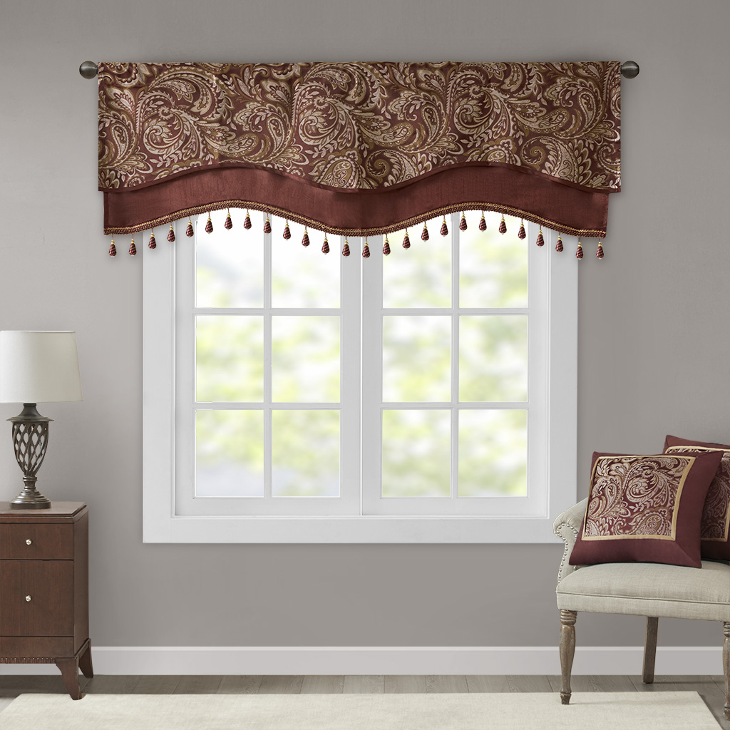 Aubrey Jacquard Window Rod Pocket Valance With Beads