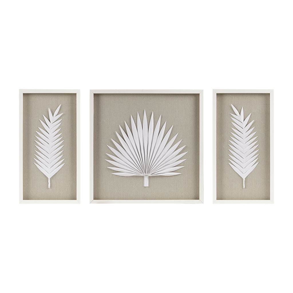 Sabal Framed Rice Paper Palm Leaves 3-piece Shadowbox Wall Decor Set