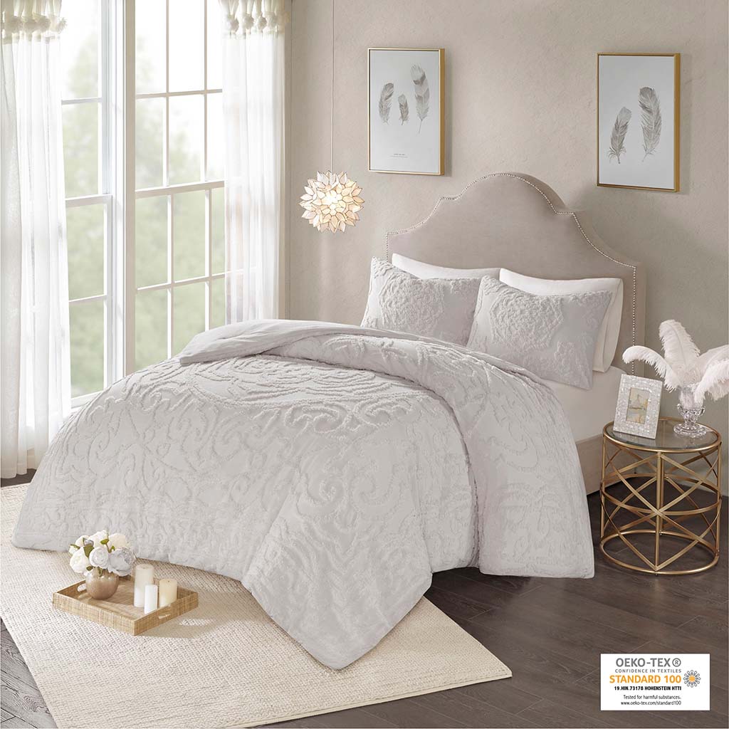 Laetitia 3-Piece Tufted Cotton Chenille Medallion Comforter Set