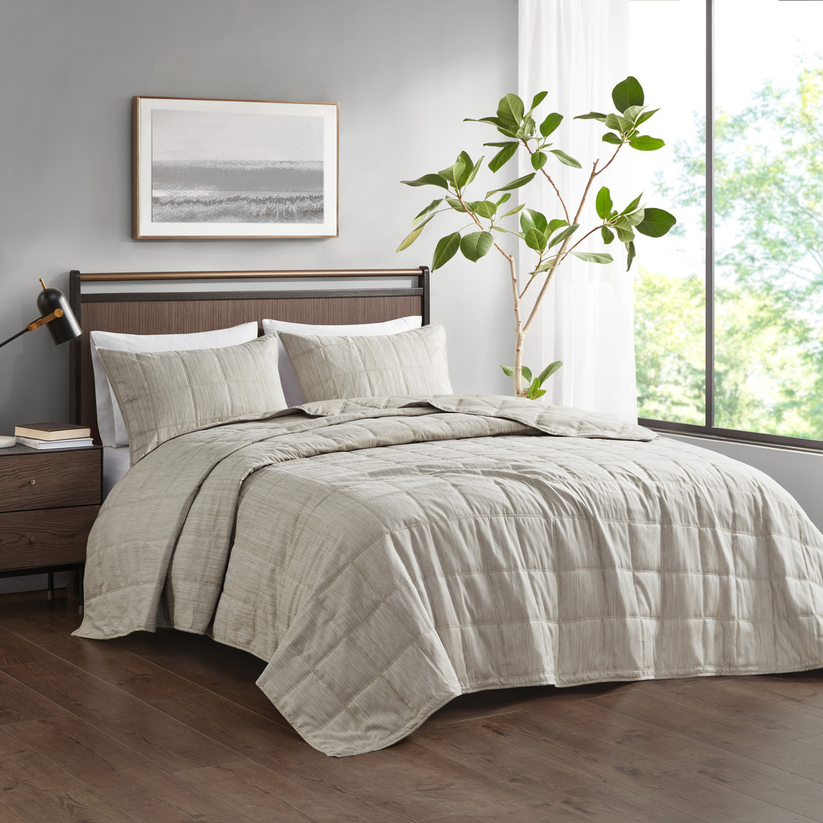 Guthrie 3 Piece Striated Cationic Dyed Oversized Quilt Set